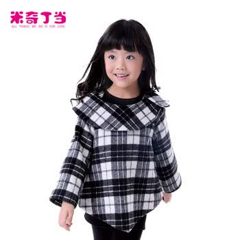 米奇丁当2013女童秋冬装新款格子呢子大衣外套黑