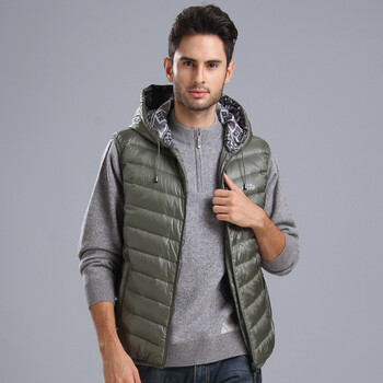 布仕中老年男装秋冬休闲轻薄款无袖连帽<em>男士</em>羽