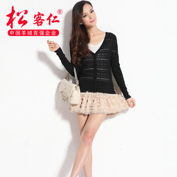 松客仁(skren)新款 镂空 <em>时尚</em>针织 <em>开衫小外套</em> 黑