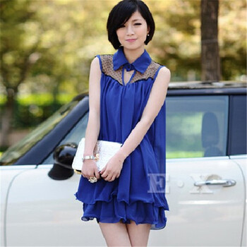 韩版夏装无袖雪纺裙<em>少女装胖</em>mm娃娃裙甜美纯