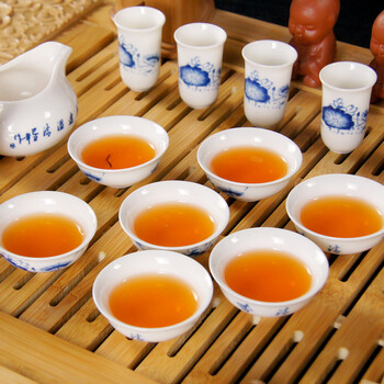 常生源茶具 功夫茶具 汝窑茶壶 茶杯 茶漏 花梨实木竹茶盘 四合一电磁炉茶具套 竹韵祥云-篮彩荷尖