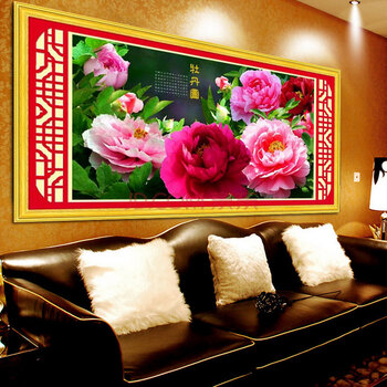 
                                        皇室珍品ks十字绣客厅大画新款客厅牡丹图十字绣套件 11CT大板丝线200*107CM                