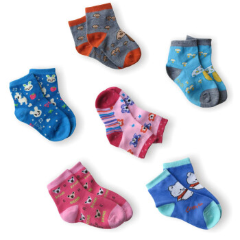 三太子条纹小狗图案儿童袜(6双装)5-8岁小组,三