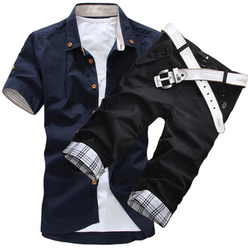 refuo 夏装时尚<em>短裤</em> <em>男士</em>休闲短袖衬衫 搭配套装