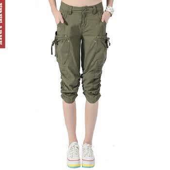 夺印女裤<em>军迷</em>户外休闲纯棉短裤<em>马裤</em>多口袋五分
