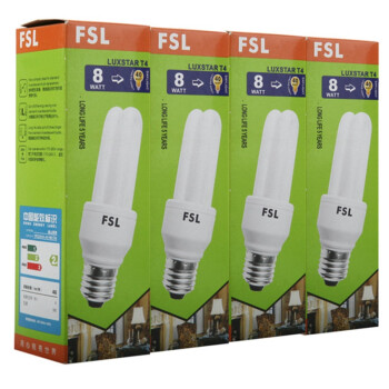 
                                        
                                                                                佛山照明（FSL）节能灯泡灯管大螺口小灯泡日光灯T4-2U-8W-E27白光6500K  4只装                