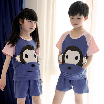 夏天家居服<em>男女</em>童宝宝同款纯棉短袖<em>短裤</em>套装可