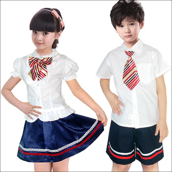 童装校服 全棉<em>短袖</em>衬衫<em>短裤</em>套装套裙 中小学生