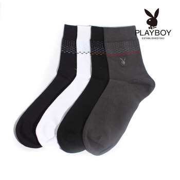 PLAYBOY 花花公子 男士条纹纯棉透气排汗休闲中统袜子四色可选2155 上青 均码