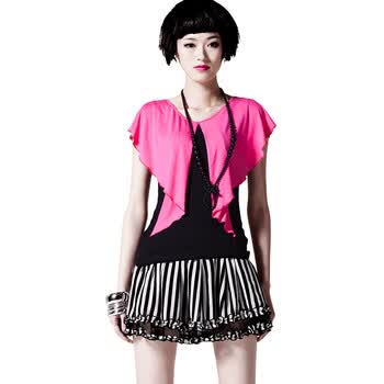 七格格 OTHERMIX 夏装2012新款 时尚休闲百搭 短袖T恤 女潮12A10087 洋红 (品红 玫瑰红) XL