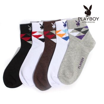 PLAYBOY 花花公子 精梳棉运动男袜1065 白/兰 均码