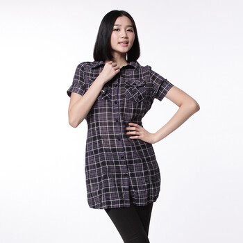 azona阿桑娜 a02女装 大方格短袖休闲衬衫|D1L0B9181BL 红色(花布) L