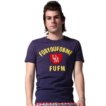 FUFM由你由我男装夏季新款男士时尚全棉贴布绣短袖T恤M10MST012 蓝色 XL