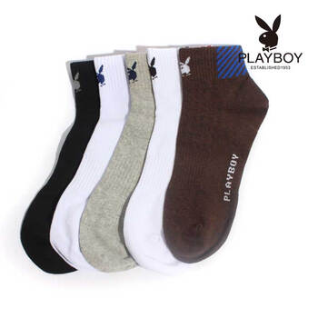 PLAYBOY 花花公子 精梳棉运动男袜2182 黑色+白/红 均码
