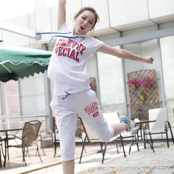 韩都衣舍 韩国2012夏装新款女装印花连帽休闲套装JM2153 白色 M