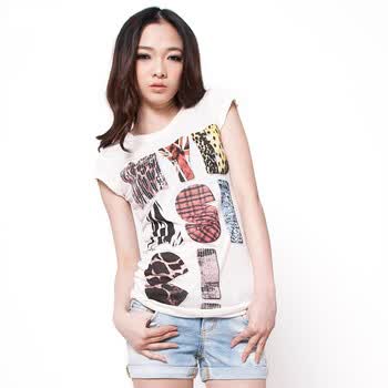 Basic House 百家好 夏装 字母圆领韩版短袖T恤HLTS326C 橙色 165/68A/L