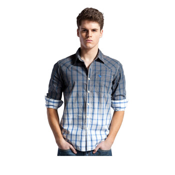 七匹狼SWJEANS男装 格形长袖休闲衬衫171220502251 灰色 56A 185/100 XXL