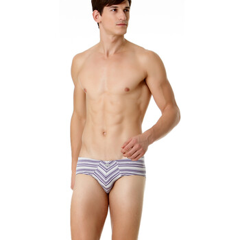 Jockey居可衣 2012春夏新品 男式条纹棉莫代尔三角裤 JJ11121815 618紫灰色织条 XXL