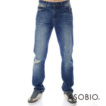 ASOBIO 男式牛仔长裤破洞休闲直筒牛仔裤3122631795 麦芽灰 44