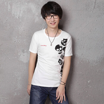AMH现 韩国2012新款夏装男装韩版圆领短袖印花T恤NR2050 白色 XL