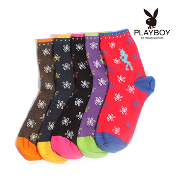 PLAYBOY 花花公子 时尚可爱糖果撞色精梳棉女式短筒袜2215 大红 均码