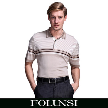 佛伦斯FOLUNSI 男装夏款 蚕丝条纹短袖t恤102319-24，41 卡其色 54/XXL