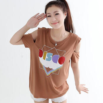 韩都衣舍 韩国2012夏装新款女T恤字母印花圆领短袖T恤HH1362 咖啡色 M