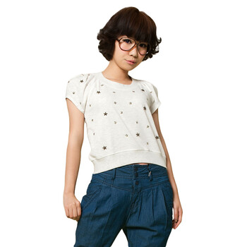 Basic House 百家好 夏装 星星装饰短袖T恤HLTS325B 黑色 165/68A/L