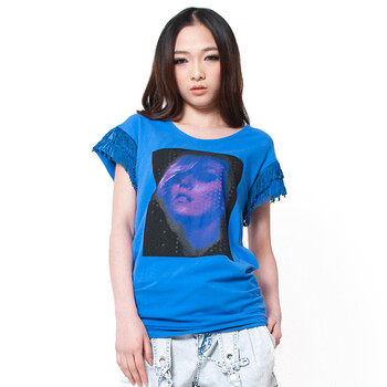 Basic House 百家好 夏装 图案后背带字母T恤HLTS328A 蓝色 165/68A/L