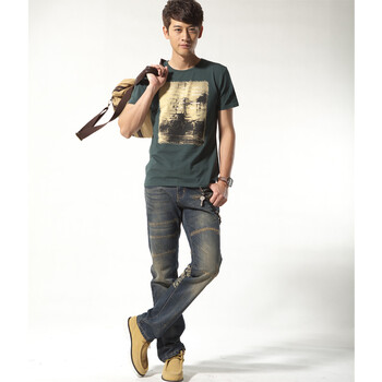 柒加尚品 夏装短袖T恤 牛仔裤 搭配套餐 墨绿色