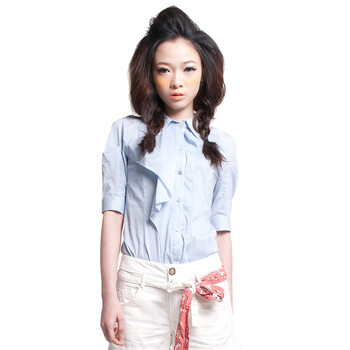 Basic House 百家好 夏装 荷叶边时尚衬衫HLBL320A 原白色 160/66A/M