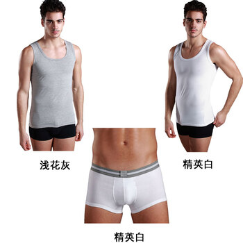 银鹿男士棉氨弹力背心XD011+棉氨小平角内裤MP523S三件装(2件背心1条内裤) 背心精英白 浅花灰/内裤精英白 XX