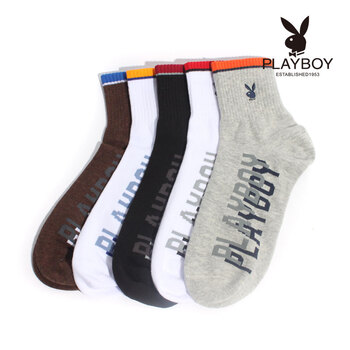 PLAYBOY 花花公子 撞色精梳棉弹性男士吸湿透气运动中筒袜2194 黑色 均码