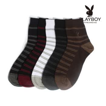 PLAYBOY 花花公子男士纯棉袜时尚经典条纹商务男短筒袜子1097 宝兰 均码