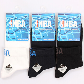 NBA精梳棉莱卡纤维男士休闲袜A228杂色3双装 尺码26-28cm