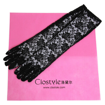 Clostyle洛黛尔夏季轻薄透气优雅蕾丝防紫外线防晒手套 袖套 黑色 均码