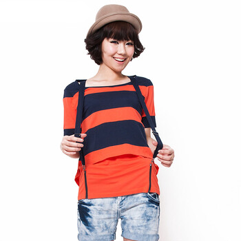 Basic House 百家好夏装 吊带式条纹女T恤HLTS325A 白色 165/68A/L