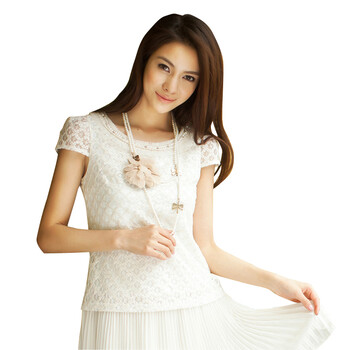 秋水伊人2012夏季新款蕾丝雪纺假两件百褶连衣裙622202058 米白色 XL