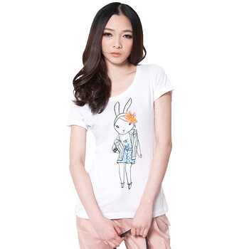 Basic House 百家好 夏装 韩版女式卡通休闲T恤HLTS326H 白色 165/68A/L