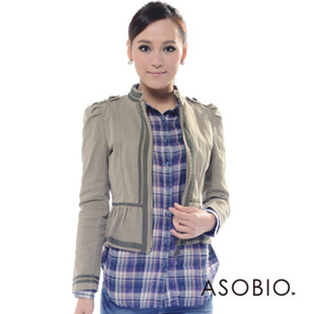 ASOBIO 女装时尚立领短款茄克 4111411806 浅灰绿 38