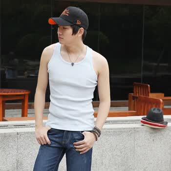 AMH 2012韩国夏装新款韩版男装圆领纯色背心NZ2007 浅蓝色 XL
