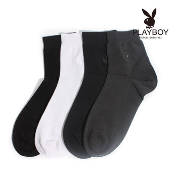 PLAYBOY 花花公子男士牛奶纤维吸湿排汗商务绅士中统筒男袜子2105 黑色 均码