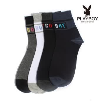 PLAYBOY 花花公子精梳纯棉休闲中统筒男袜子不起球不变形1098 黑色 均码