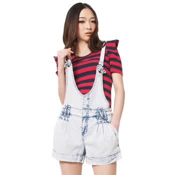 Basic House 百家好 夏装 浅蓝色女式背带牛仔短裤HLDP323C 冰蓝色/IB 170/72A/30/XL