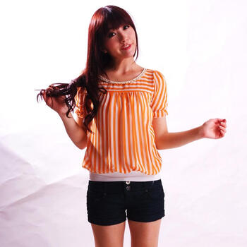 欧菀 女 夏装 雪纺衫 韩版 糖果色条纹 百搭 夏天清凉女装 黄色 XL