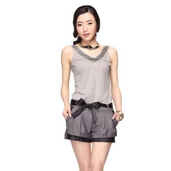 婉甸wandian优雅通勤黑灰色经典百搭钉珠背心1112378100-130 灰色 L