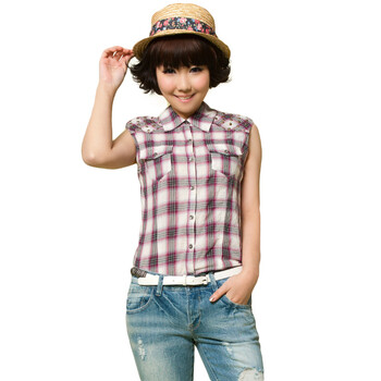 Basic House 百家好 夏装 女款双肩带圆钉休闲衬衫HKBL321E 藏青色 165/68A/L