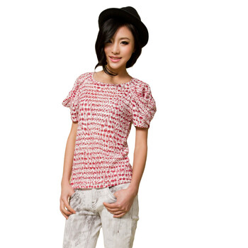 Basic House 百家好夏装 韩版圆点图式短袖T恤HLTS323E 黑色 165/68A/L
