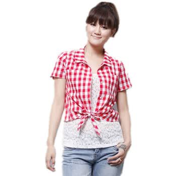 米娜 Mina collection 时尚小格格蝴蝶结衬衫 9Y0138 红色 L