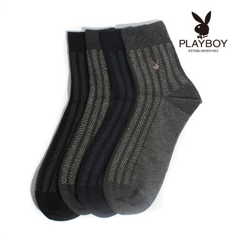 PLAYBOY 花花公子男士商务精梳纯棉条纹休闲袜男袜短统筒袜子2138 深麻灰 均码